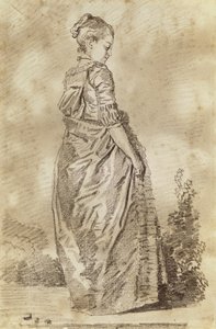 歩く若い女性（紙に赤いチョーク） 作： Jean Honore Fragonard