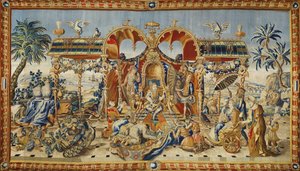 中国皇帝の謁見。 1715 年頃のジャン 2 世バラバンド (18 世紀に活動) のタペストリー、シルク ウールと金と銀の糸。フランスの芸術 作： Jean II Barraband