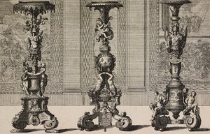 ブロンズ製大型燭台、ジャン・ベラン（1640-1711）の彫刻（L