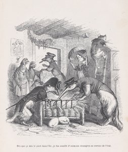 島に足を踏み入れてすぐに...「公私混同の情景」より、1837年から47年頃。 作： Jean Ignace Isidore Gérard