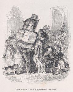 正午には必ずあなたの家のドアに行きます。『Little Miseries of Human Life』（1843年）より。 作： Jean Ignace Isidore Gérard
