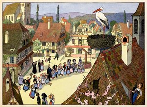 私の村、忘れない者たち：コウノトリの到来。 作： Jean Jacques (1873 1951) Waltz