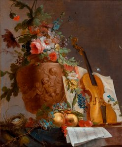 「花とヴァイオリンのある静物」ジャン＝ジャック・バシュリエ (1724-1806) 作、1750年頃 - キャンバスに油彩 - 88.9x73.5 - 南オーストラリア美術館