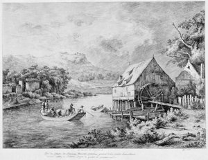 1774年、「A mill on the banks of the River」。 作： Jean Jacques Boissieu de