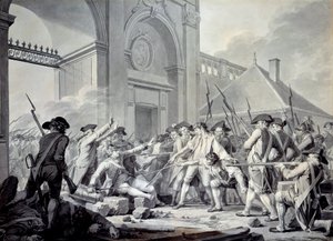 ナンシー事件。1790年8月31日、ブイエ侯爵（1739-1800）は、ナンシーの守備隊の兵士たちが将校に反抗しているのを見て、弾圧を開始しました。戦闘はステインヴィル門の見張り所の前で行われ、その間に