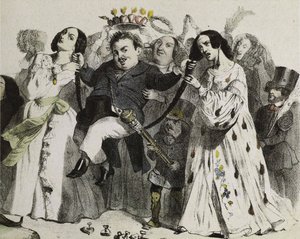 オノレ・ド・バルザックは、1839 年に女性たちによって支えられ、戴冠された、最も多くの著作を残した作家です。 作： Jean Jacques Grandville