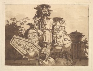アンティークを使ったコンポジション（『若き日のラグラーネのコンポジション集』より）1782-84年。 作： Jean Jacques Lagrenee