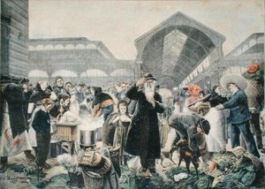 朝のレアールマーケットにあるスープスタンド、1897年3月2日、ルプチジャーナルのイラスト、Fortune-Louis Meaulle（1844-1901）の彫刻 作： Jean Jacques after Rousseau