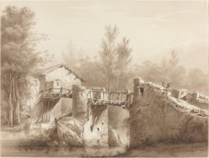 古代の橋を渡る田舎道 作： Jean Jacques de Boissieu