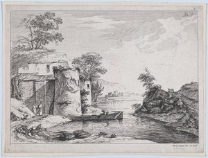 川岸の古い塔、1763年。 作： Jean Jacques de Boissieu
