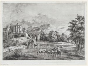ヴェスタ神殿の眺め、1774 年。 作： Jean Jacques de Boissieu