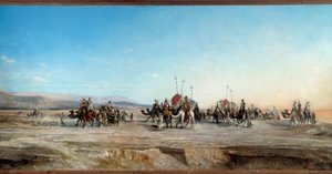 砂漠で遊牧民とラクダのキャンプ キャラバンを探しています。 Jean Joseph Bellel (1816-1898) の絵画 19 世紀 モンペリエ、ファーブル美術館 - キャンプを探しています。 砂漠の遊牧民のキャラバンとラクダ。 ジャン・ジョセフ・ベレル（1816-1898）の絵画 作： Jean Joseph Bellel