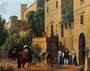 ブレシアを出発するバイアール。1512年、イタリア戦争でバイヤールの領主である騎士ピエール・テイラール（1476-1524）がブレシアの街を包囲した。ジョセフ・ビドー(1758-1846)の絵画 1821年 バレンシア、美術館 作： Jean Joseph Bidault