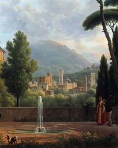 噴水のある風景 ジョセフ・ビドー（1758-1846）の絵画の詳細。1821年 バレンシア美術博物館 作： Jean Joseph Bidault