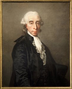 Jean Sylvain Bailly (1736-1793)、フランスの科学者、政治家、フランス革命中の 1789 年 7 月 15 日にパリ市の初代市長に選出された、Guillotine sous la Terreur の肖像。 Jean Laurent Mosnier (1746-1808) によるキャンバスの油絵。 写真 作： Jean Laurent Mosnier