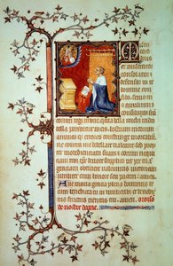 ベリー公ジョン1世（1340-1416）は自分を祝福してくれた神の前で祈った。 1375年頃、黒髪のジョンが盛り上げた写本（ms.lat.18014）「ベリー公ジョンの小時間」のミニチュア。パリ、B.N.