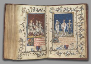 f.321v-322r ノルマンディー公爵夫人ボンヌ・ド・ルクセンブルクの祈祷書より 1349年以前（ヴェラムにテンペラ、グリザイユ、インク、金彩 作： Jean Le and workshop (attr. to) Noir