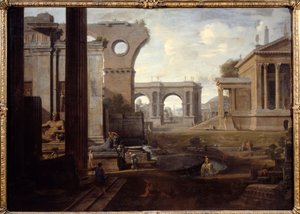 古代遺跡。ジャン・ルメール（1598-1659）の絵画 作： Jean Lemaire