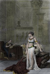 エジプトの女王 クレオパトラ7世 テア・フィロパトル（紀元前69～30年）とジュール・シーザー（紀元前100～44年） - シェイクスピアの戯曲「アントニーとクレオパトラ」のジュリアス・シーザーの前のクレオパトラ、ジャン・レオン・ジェロームの絵の後で