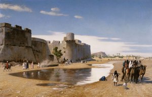 要塞化された町の外のアラブキャラバン、1895年頃 作： Jean Leon Gerome