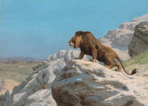 番をするライオン 1885年頃（油彩・木製パネル） 作： Jean Leon Gerome