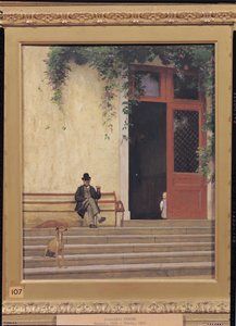 彼の家の玄関口にある芸術家の父と息子、1866-67年 作： Jean Leon Gerome