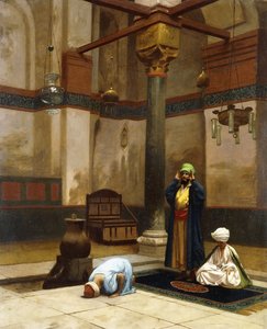 コーナーモスクで祈る3人。モスクの隅で祈っている3人のキャラクター 作： Jean Leon Gerome