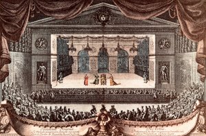 ヴェルサイユ宮殿のジャン・バティスト・ポケリン・ディット・モリエールの「Le malade imaginaire」（想像上の無効物）（彩色された彫刻版