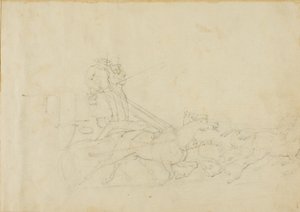疾走する4頭の馬に引かれた馬車 作： Jean Louis André Théodore Géricault