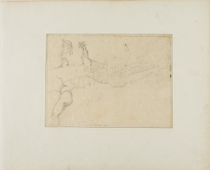 柱廊の断面と3つの人物スケッチ 作： Jean Louis André Théodore Géricault