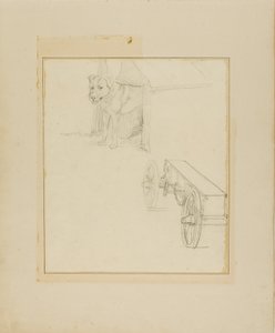 犬小屋に立つ犬と軍需カートの研究