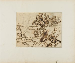 スケッチシート：ランサーズ、苦闘するヌード、その他の主題 作： Jean Louis André Théodore Géricault