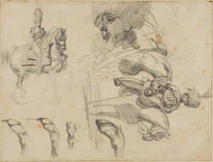 馬、兵士、蹄のスケッチ 作： Jean Louis André Théodore Géricault