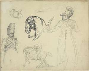 馬と兵士のスケッチ 作： Jean Louis André Théodore Géricault