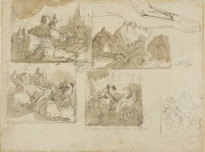 騎兵隊の戦いと犬の前足のスケッチ 作： Jean Louis André Théodore Géricault