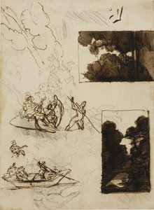 森の小道と音楽船上パーティーのスケッチ 作： Jean Louis André Théodore Géricault