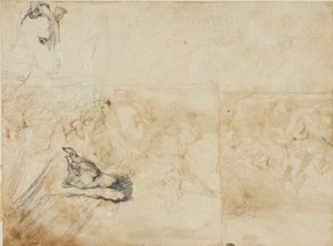 騎馬戦のスケッチとグレイハウンドの頭部 作： Jean Louis André Théodore Géricault