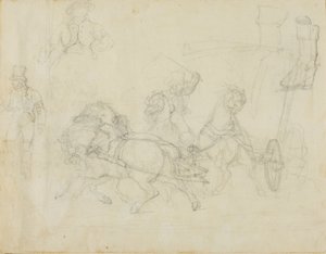 5頭の馬が引く駅馬車とその他のスケッチ 作： Jean Louis André Théodore Géricault