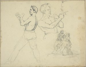ボクサーの習作と2人の人物を従えるホースマンのスケッチ 作： Jean Louis André Théodore Géricault