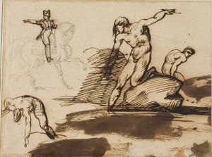 馬に乗ったナポレオンの習作と岩の中の裸婦のスケッチ 作： Jean Louis André Théodore Géricault