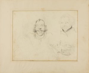 頭の風刺画3点 作： Jean Louis André Théodore Géricault