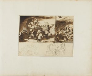 騎馬戦の3つのスケッチと2つのスケッチ 作： Jean Louis André Théodore Géricault
