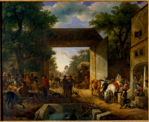 宿屋の門前の縁日 ジャン・ルイ・ドゥマルヌ（1744-1829）作 19世紀 日0.5x0.6m 作： Jean Louis Demarne