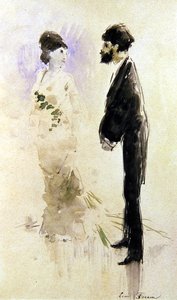 恐怖で口がきけなくなった恋人（水彩画） 作： Jean Louis Forain