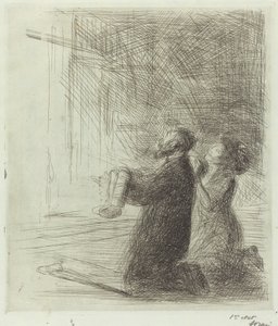 ルルド、洞窟の前で懇願する (4 番目のプレート) 作： Jean Louis Forain
