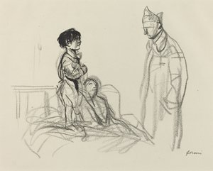 病院で兵士に見舞われた母と子、c。 19141919. 作： Jean Louis Forain