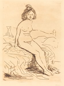 裸の女性, ベッドに座る, 正面図