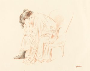 頭を右手に置いて座っている女性 作： Jean Louis Forain