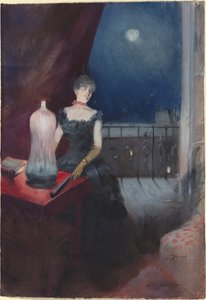扇子を持つ女性の立ち姿、おそらく18801890年。