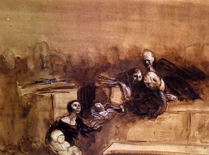 The Hopeless Lawsuit（紙にペン＆ウォッシュ、白ハイトニング） 作： Jean Louis Forain